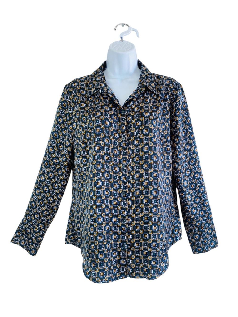 Banana Republic Retro Geo Tile Print Long Sleeve Button Up Blouse Size L